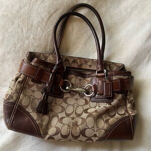 STAINED Coach Hampton Medium Leather Tassel Satchel